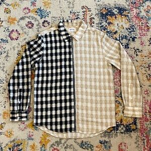 Black and Tan Checkered zip up Shirt